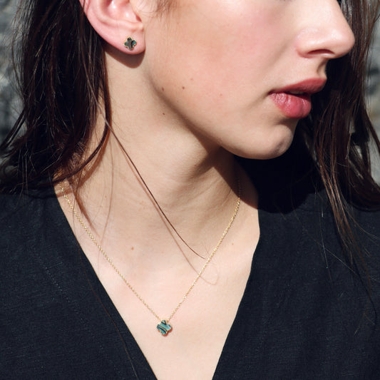 Paua Clover Necklace and Studs