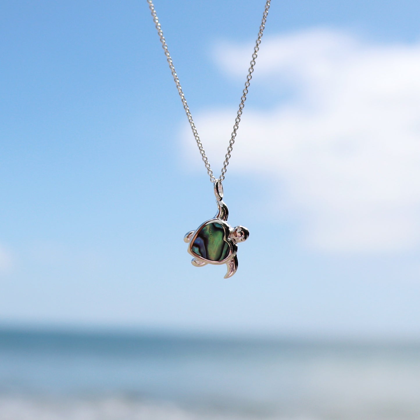 Sterling Silver & Pāua Heart Turtle Necklace