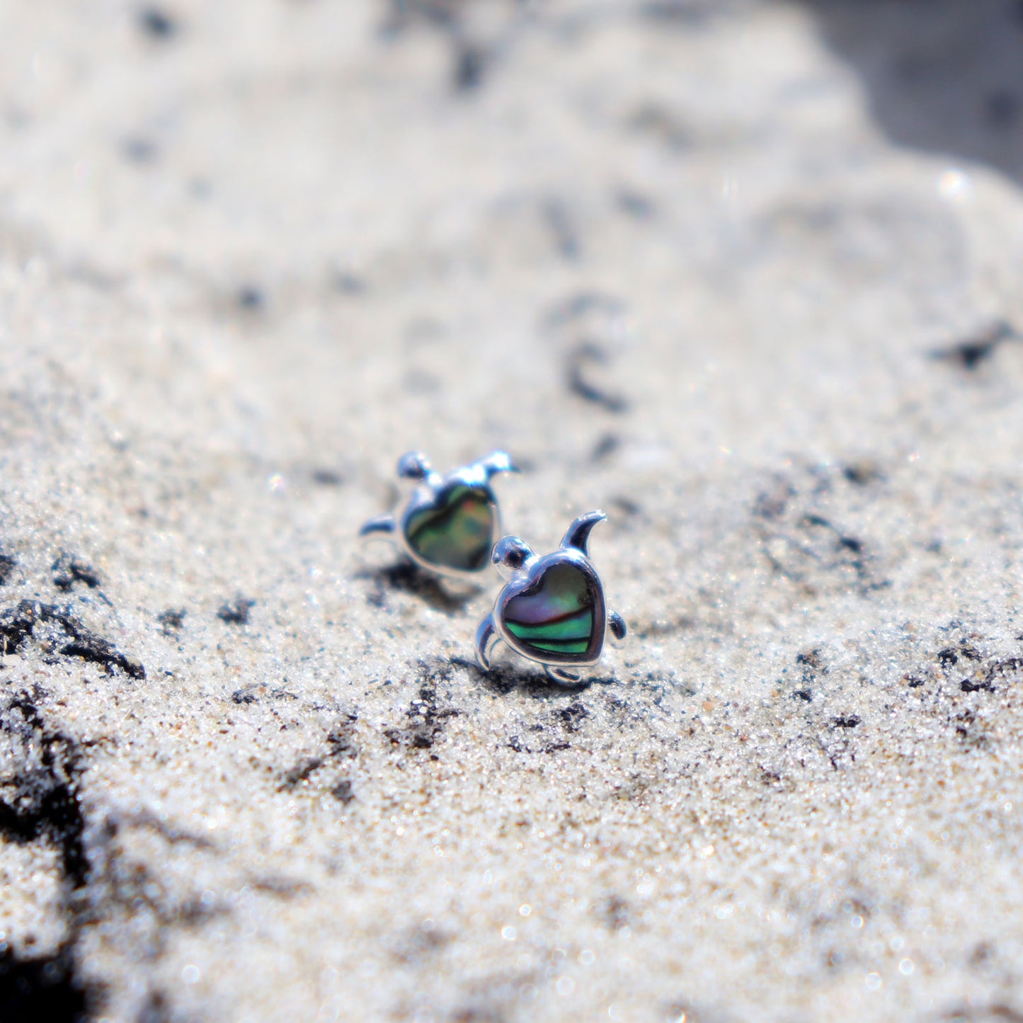 Sterling Silver & Pāua Heart Turtle Studs