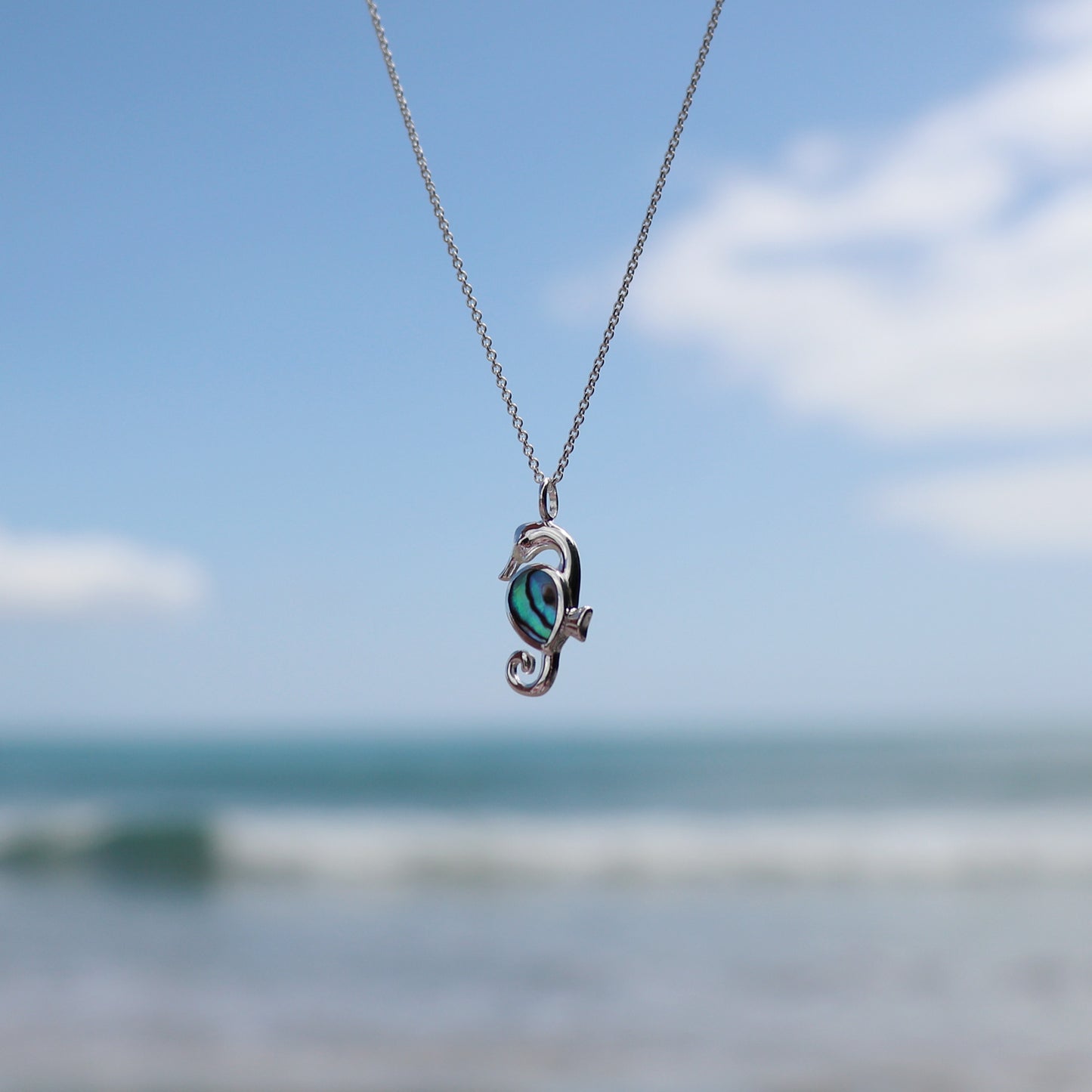 Sterling Silver and Pāua Seahorse Necklace