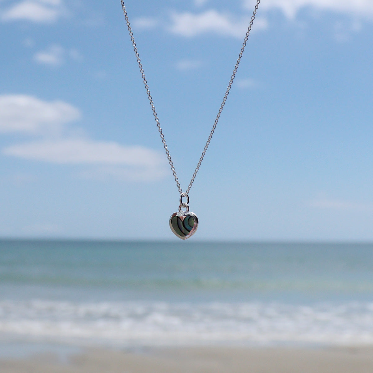Sterling Silver and Pāua Heart Necklace