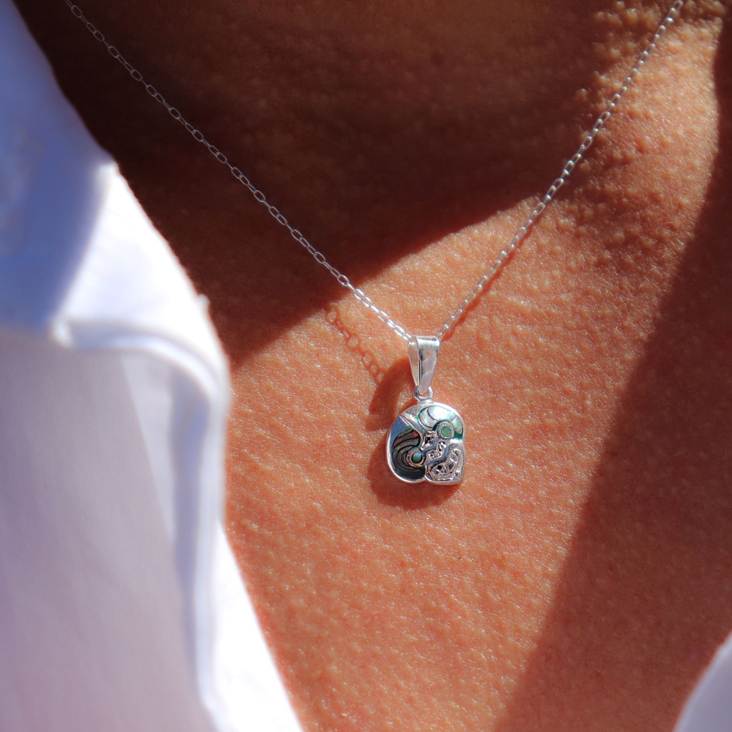 Sterling Silver Paua Tiki Necklace