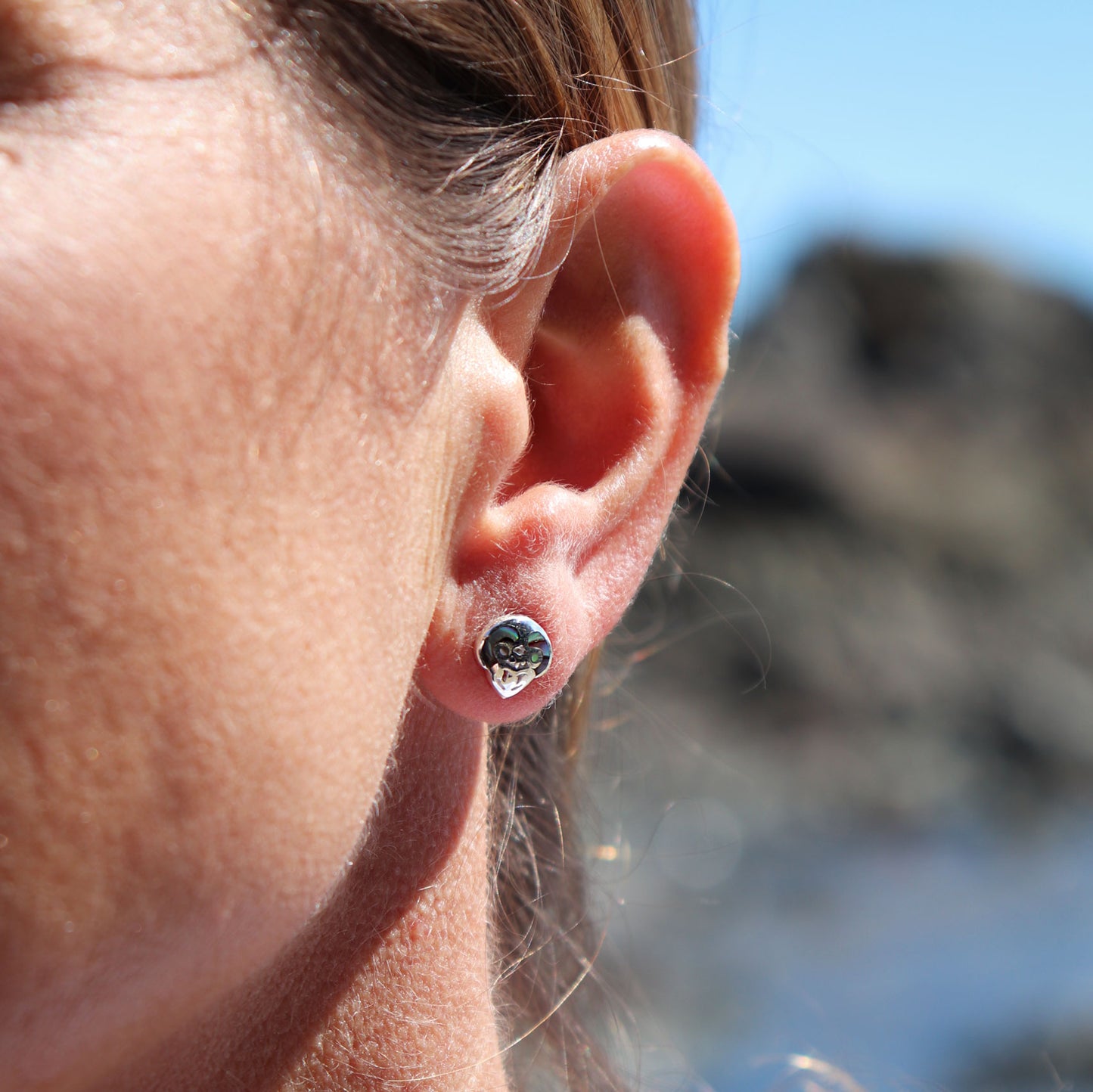 Sterling Silver Paua Tiki Stud