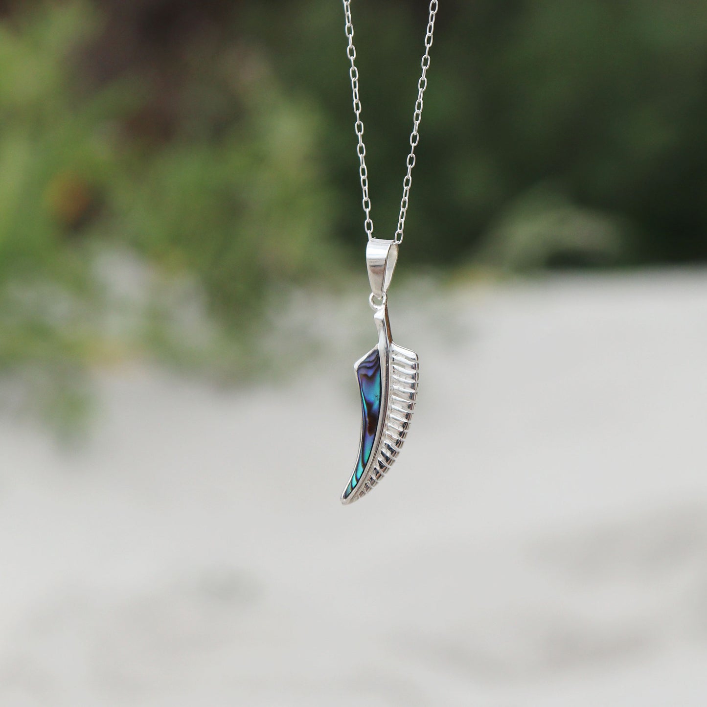 Sterling Silver Paua Fern Necklace