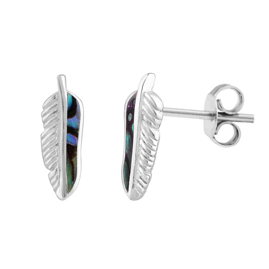 Sterling Silver Paua Feather Studs