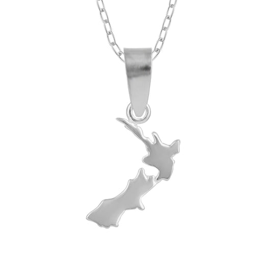 Sterling Silver NZ Map Necklace