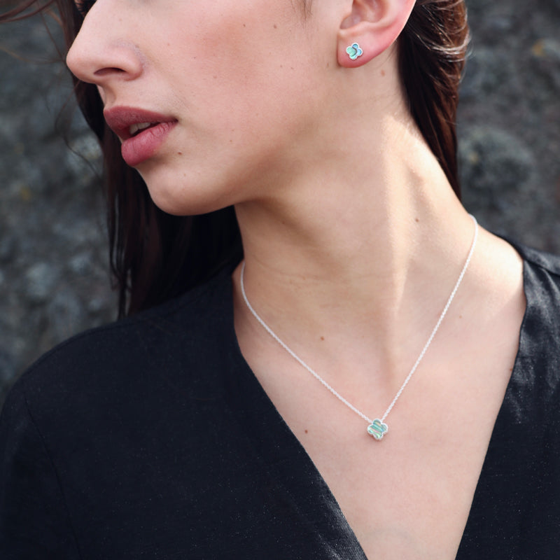 Paua Clover Necklace and Studs