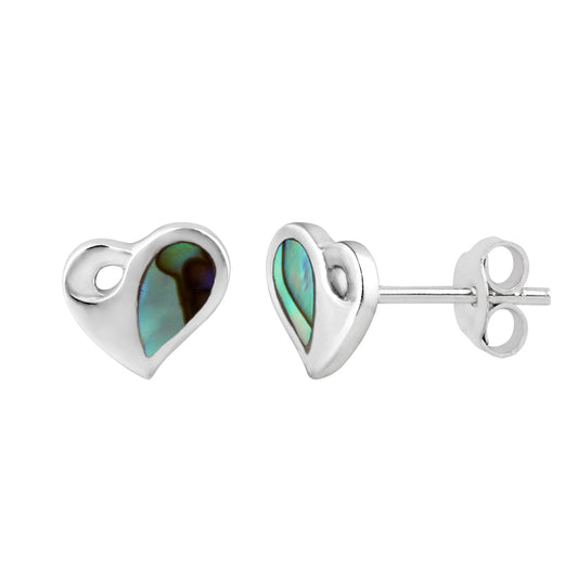 Sterling Silver Paua Heart Stud