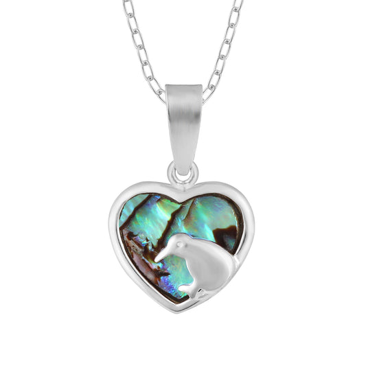 Sterling Silver Paua Kiwi Heart Necklace