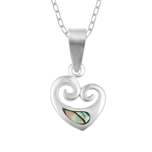 Sterling Silver Paua Koru Heart Necklace