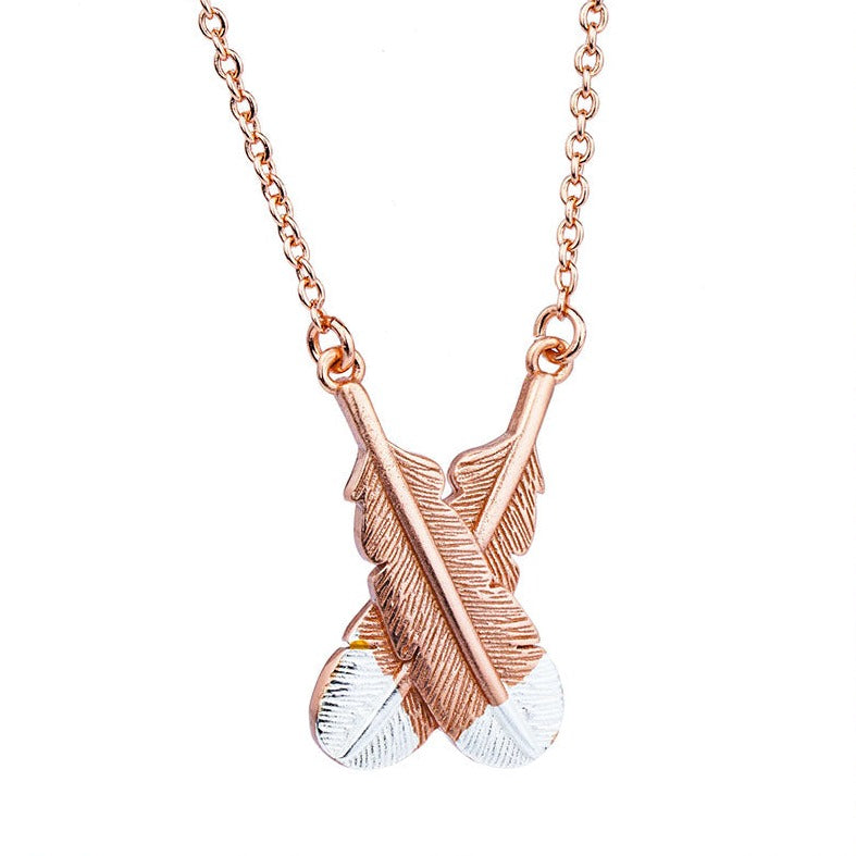 Huia Crossed Feather Necklace