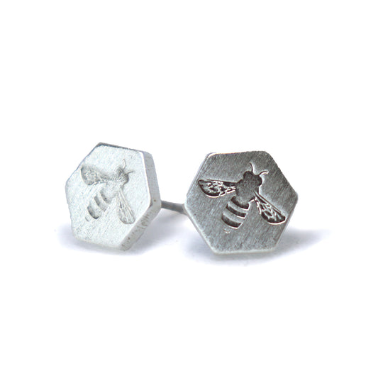 Keke Silver Busy Bee etched silver stud earrings NZ