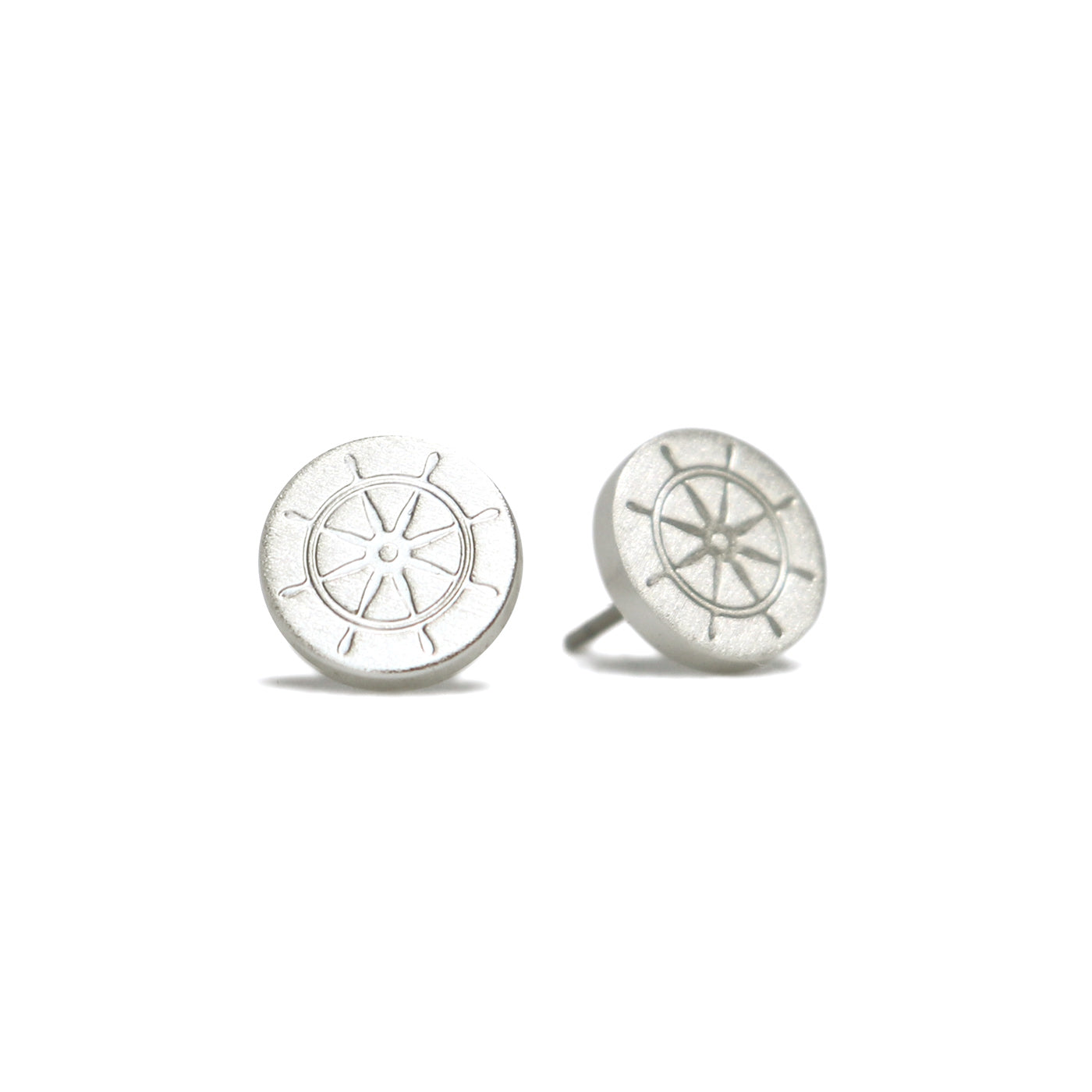 Keke Silver boat wheel sailing etched silver stud earrings NZ jewellery