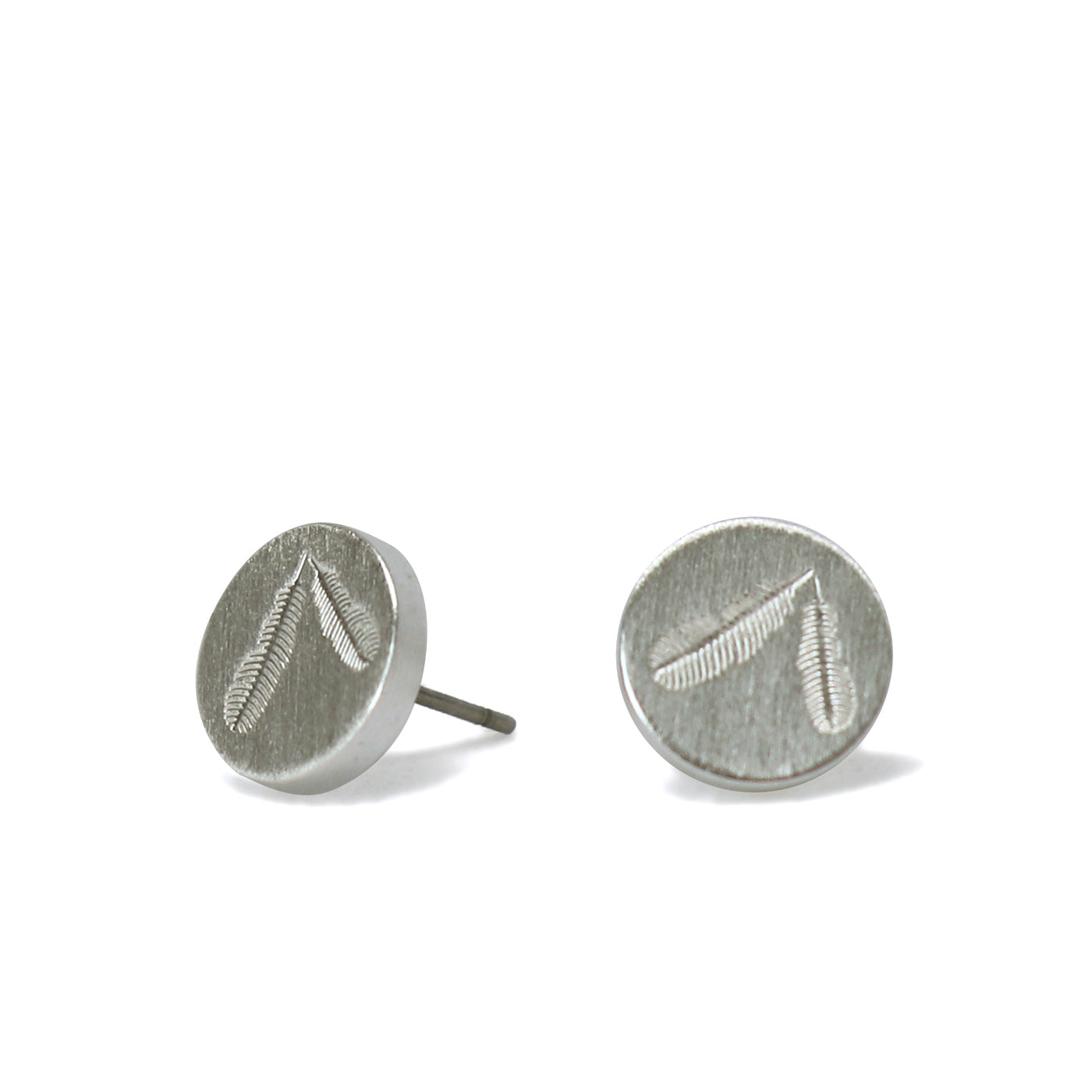 Keke Silver Huia Feathers etched silver stud earrings NZ jewellery