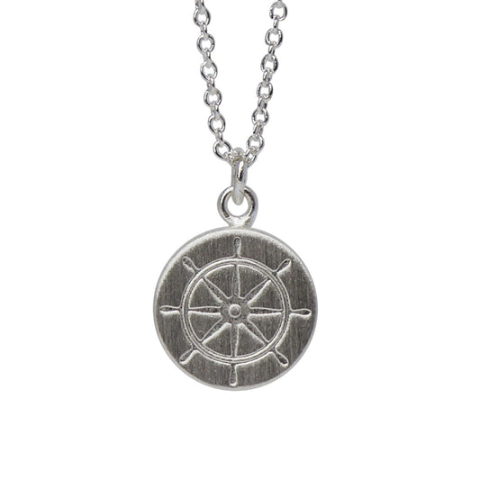 Keke Silver smooth sailing boat wheel etched silver necklace NZ jewellery