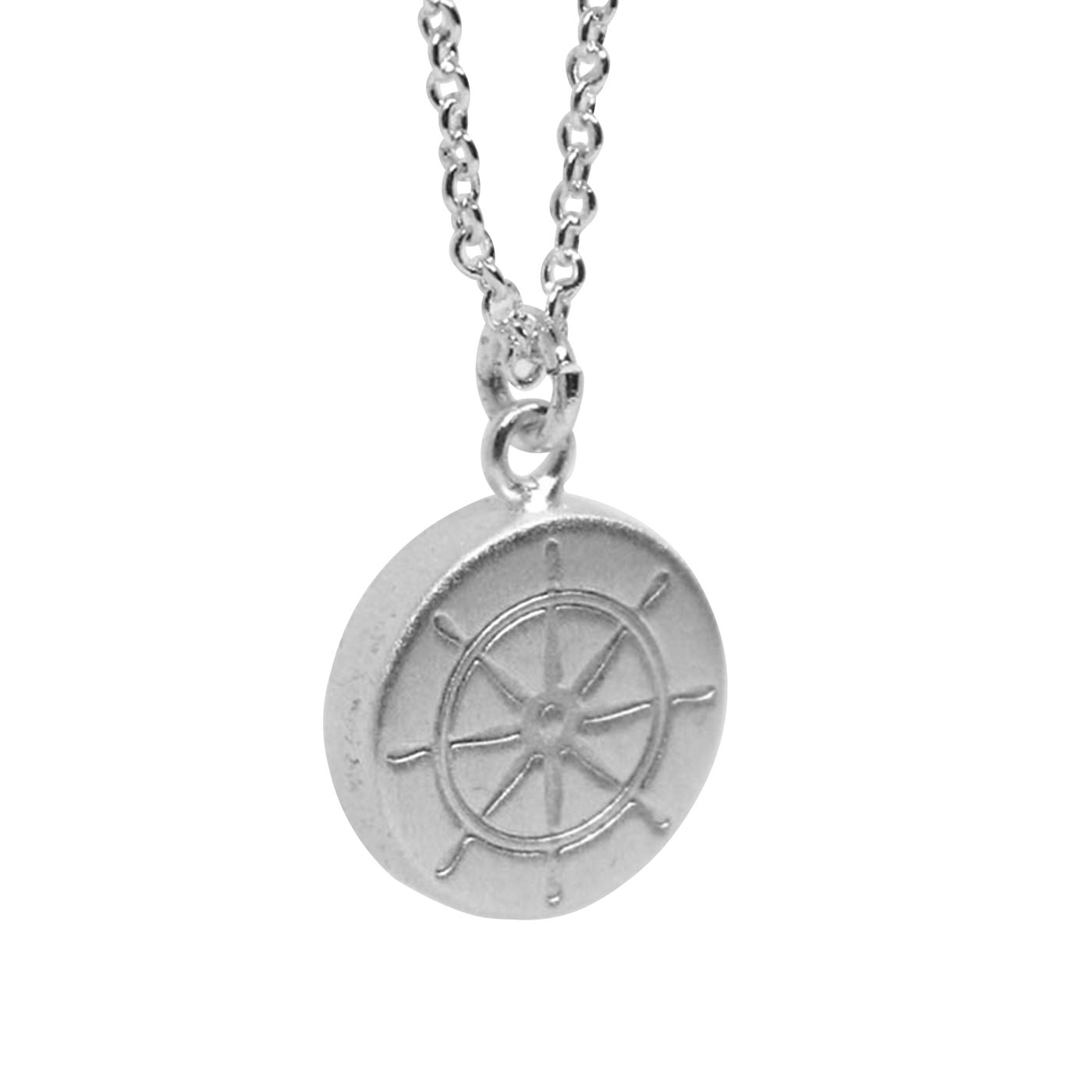 Keke Silver smooth sailing boat wheel etched silver necklace NZ jewellery