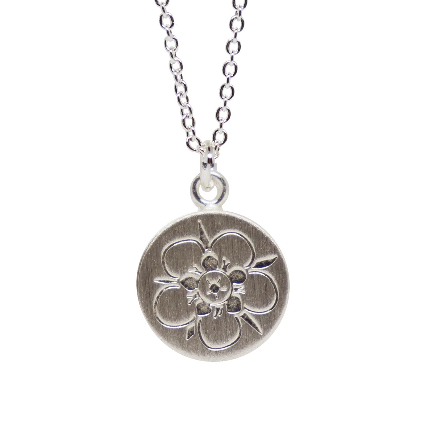 Keke Silver Magical Manuka flower etched silver necklace NZ jewellery