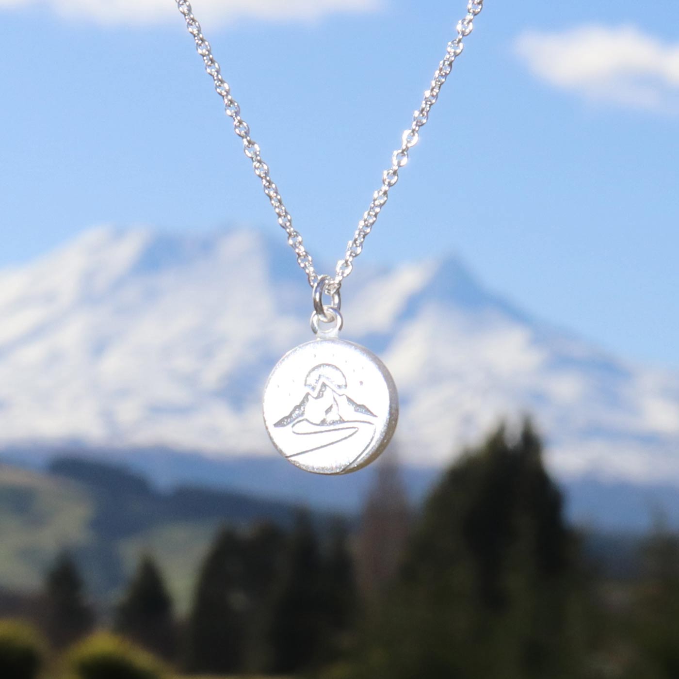 Keke Silver mighty maunga mountain etched silver necklace NZ jewellery