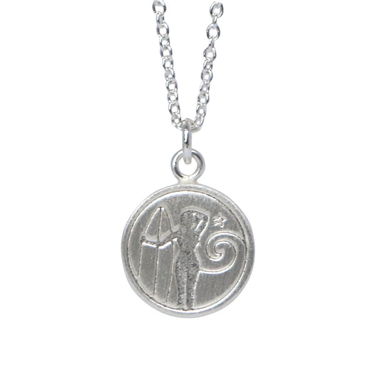 Keke Silver wahine woman surfer etched silver necklace NZ jewellery