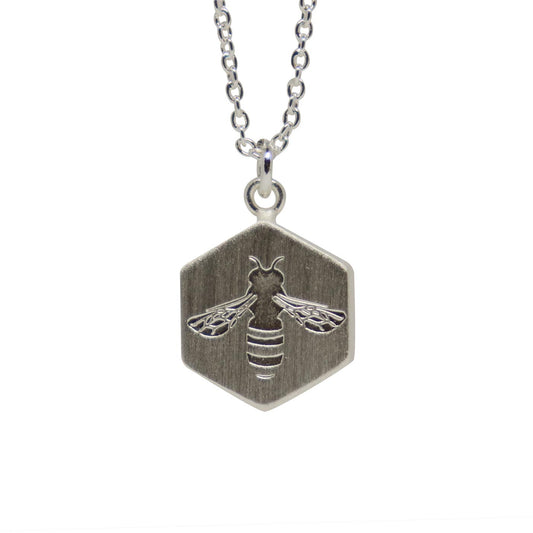Keke Silver busy bee honeycomb etched silver necklace NZ jewellery