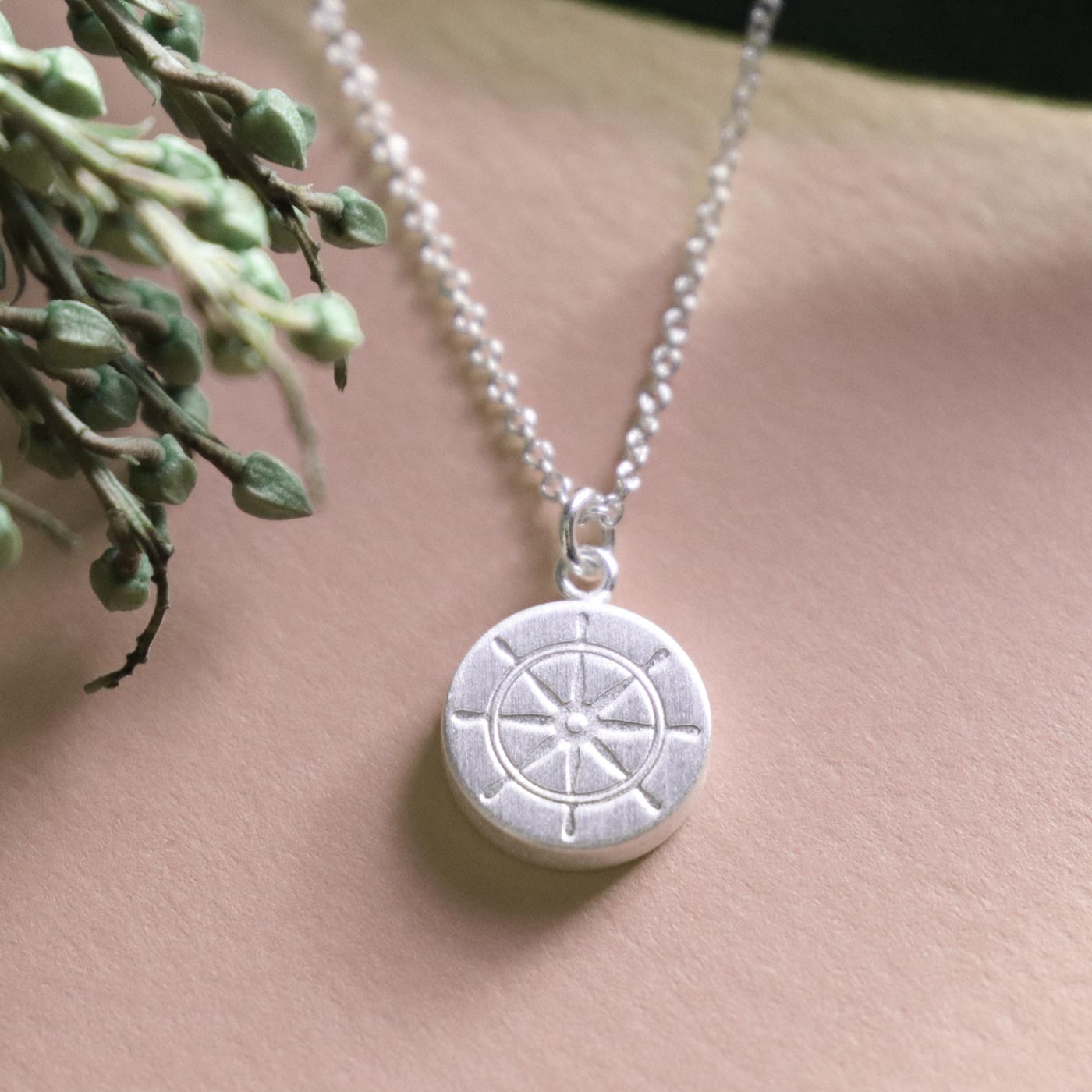 Keke Silver smooth sailing boat wheel etched silver necklace NZ jewellery