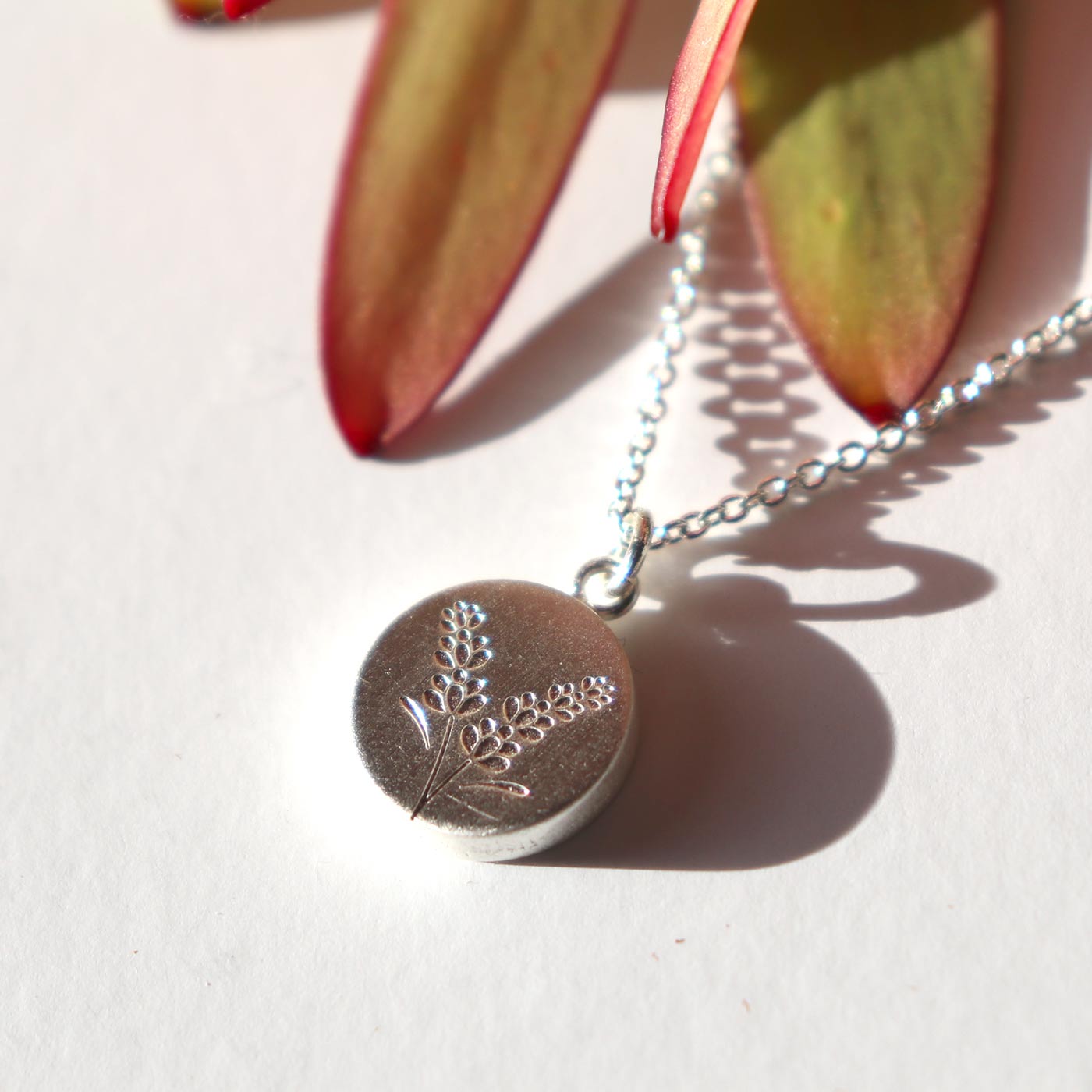 Keke Silver lulling lavender flower etched silver necklace NZ jewellery